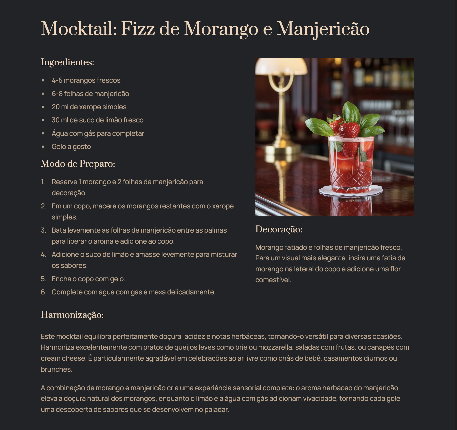 Receita completa: Mocktail Fizz de Morango e ManjericĂŁo
